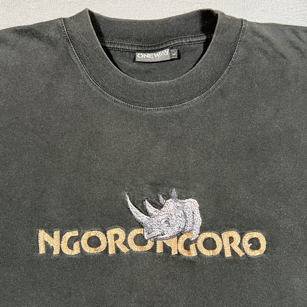 Ngorongoro Conservation‎ Tanzania T Shirt Mens Large Black Made in Africa Rhino